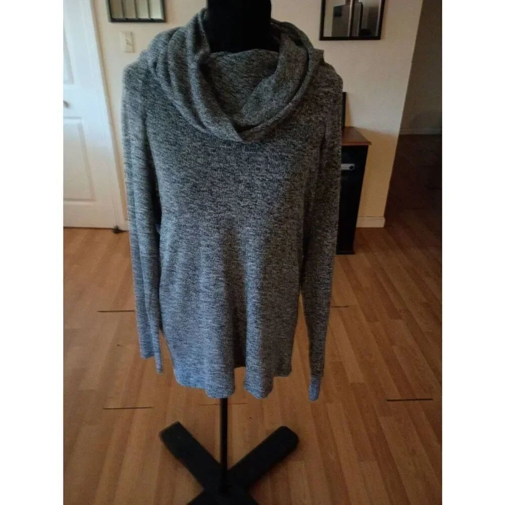 Medium Shelly Black Grey Long Sleeve Pullover Loose Knit Turtleneck Sweater